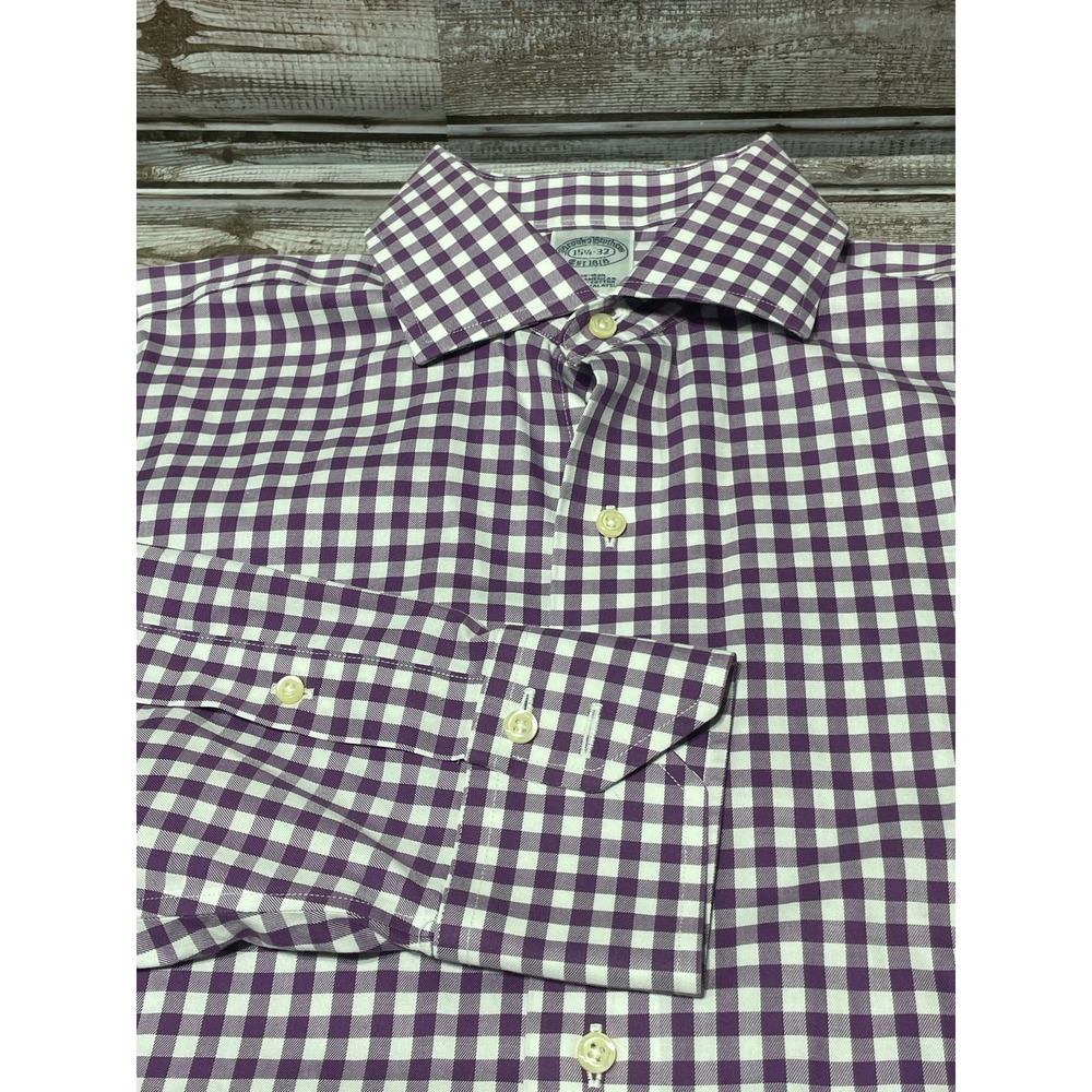 Brooks Brothers Dress Shirt Purple White Check Soze 15.5-32